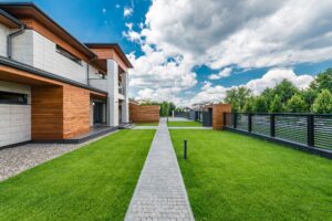 Modern house with a green front yard