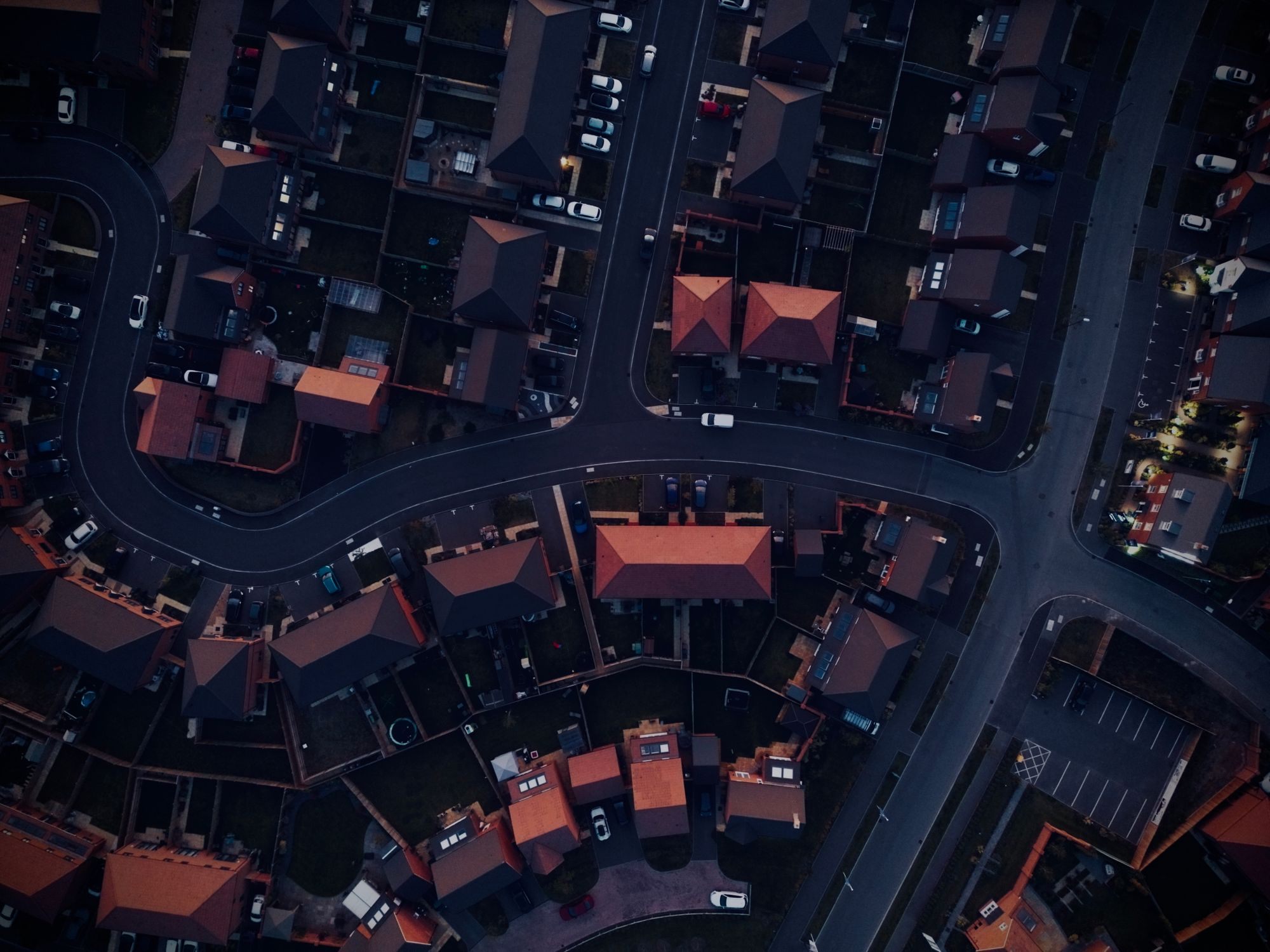 Aerial view of a residential neighborhood