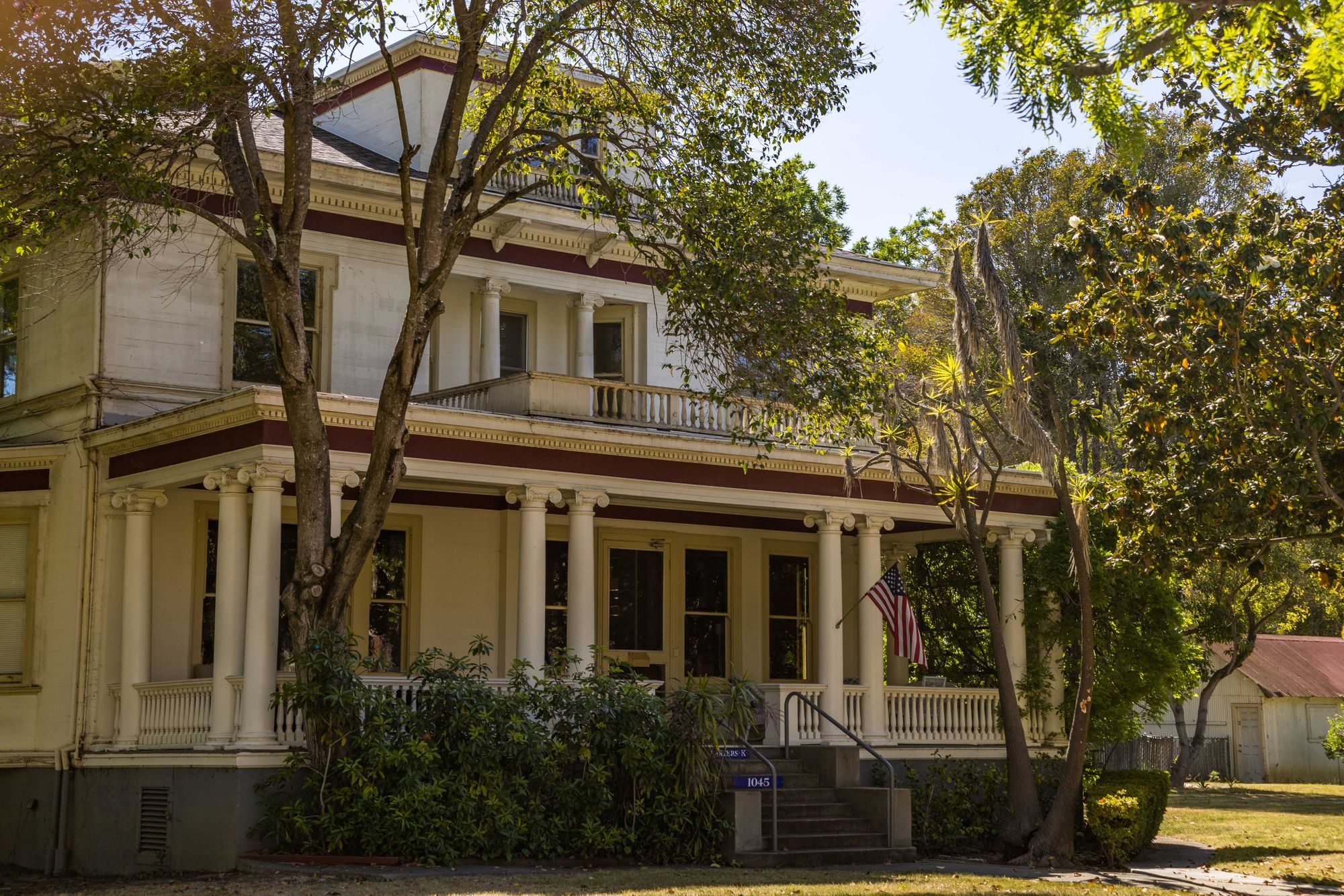 Classic American house among trees