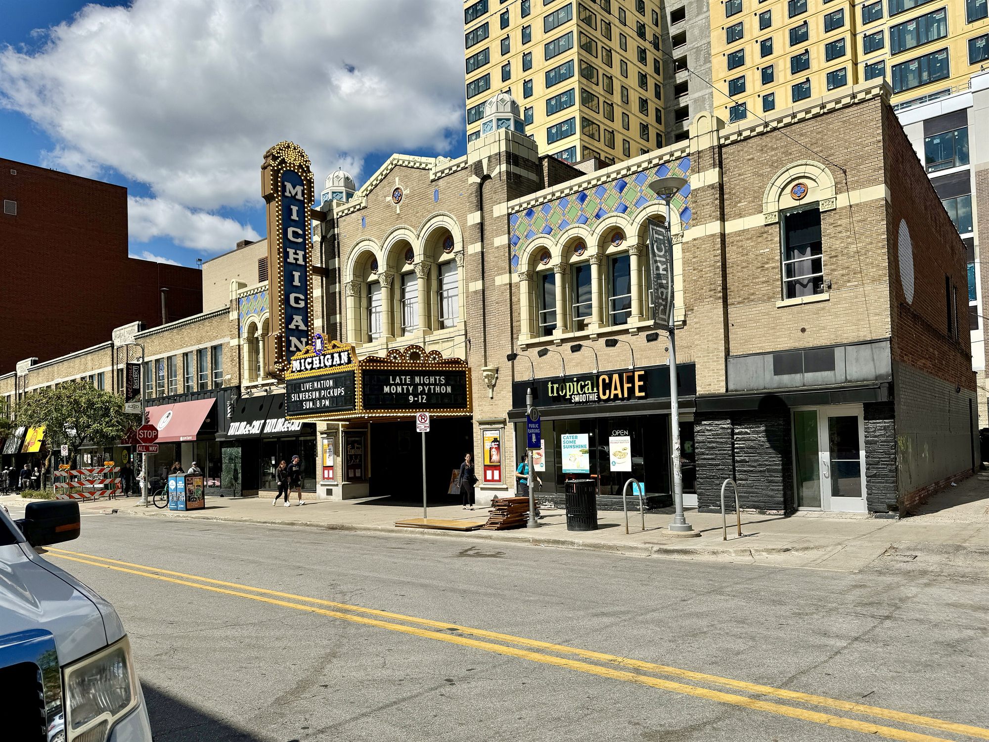 The Michigan Theater marquee on Liberty Street in downtown Ann Arbor