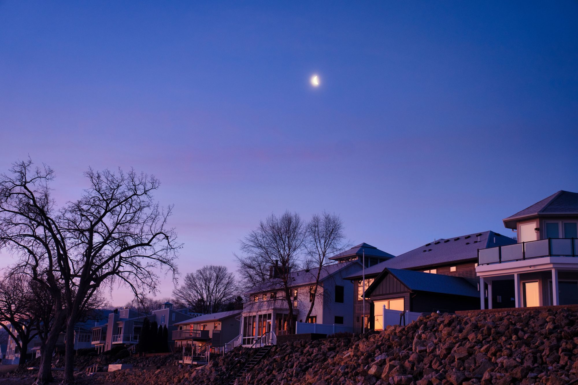 Quiet street of houses in the evening