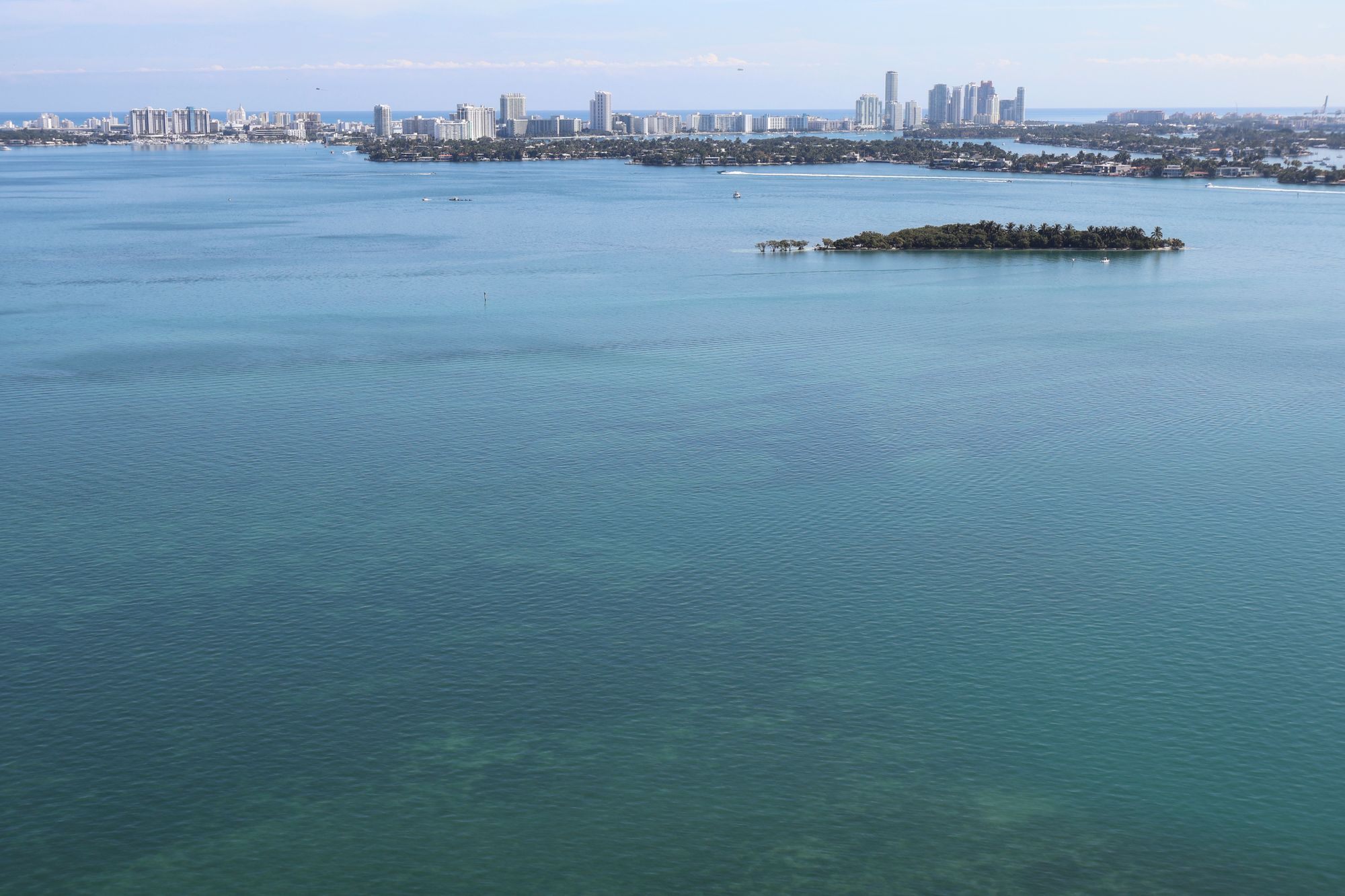 Aerial view of Biscayne Bay and the Miami skyline