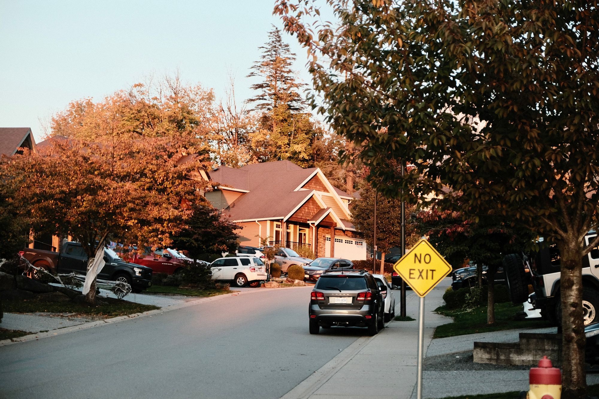 Suburban street of homes in autumn