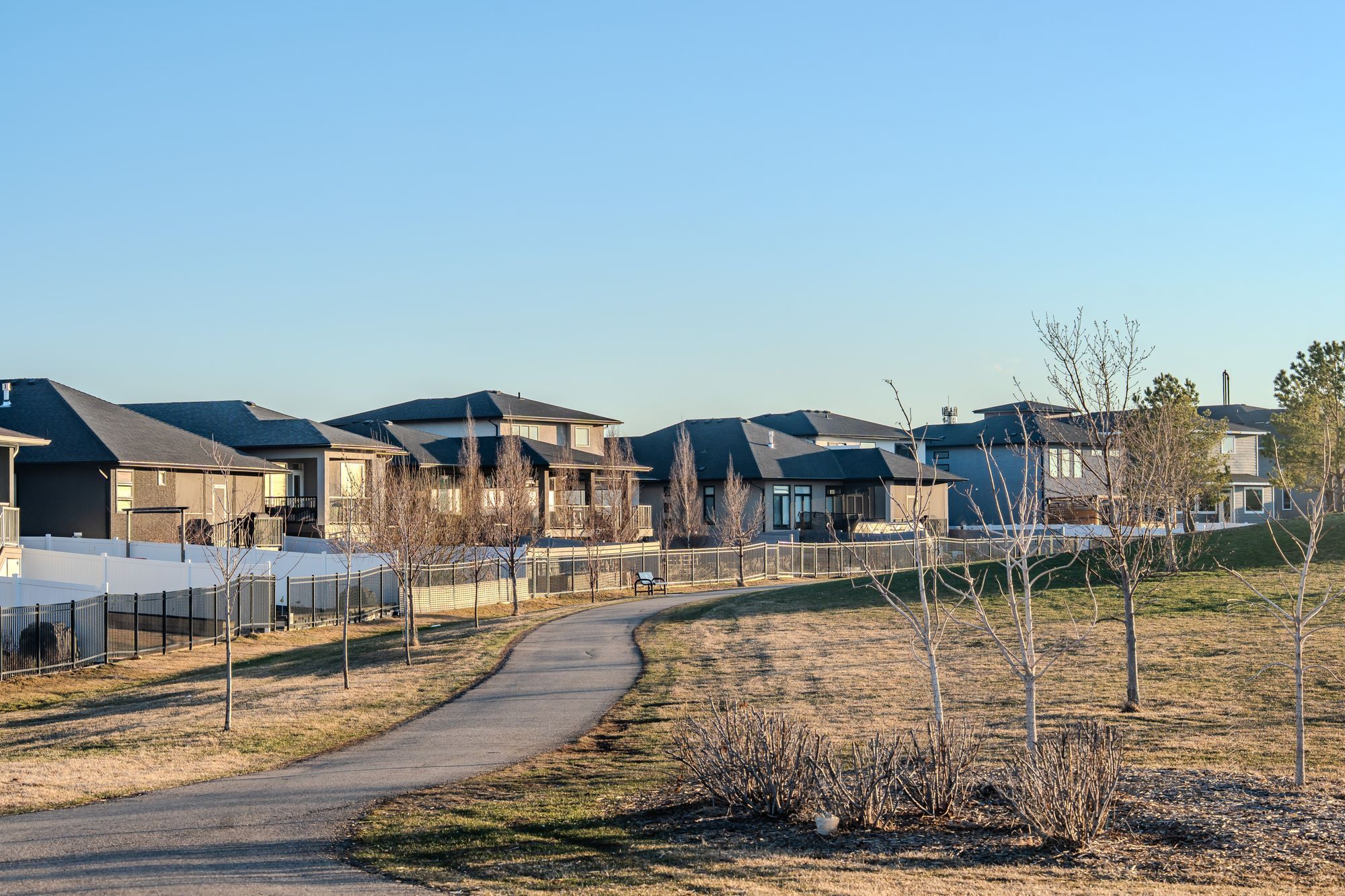 Quiet suburban street of homes in early spring