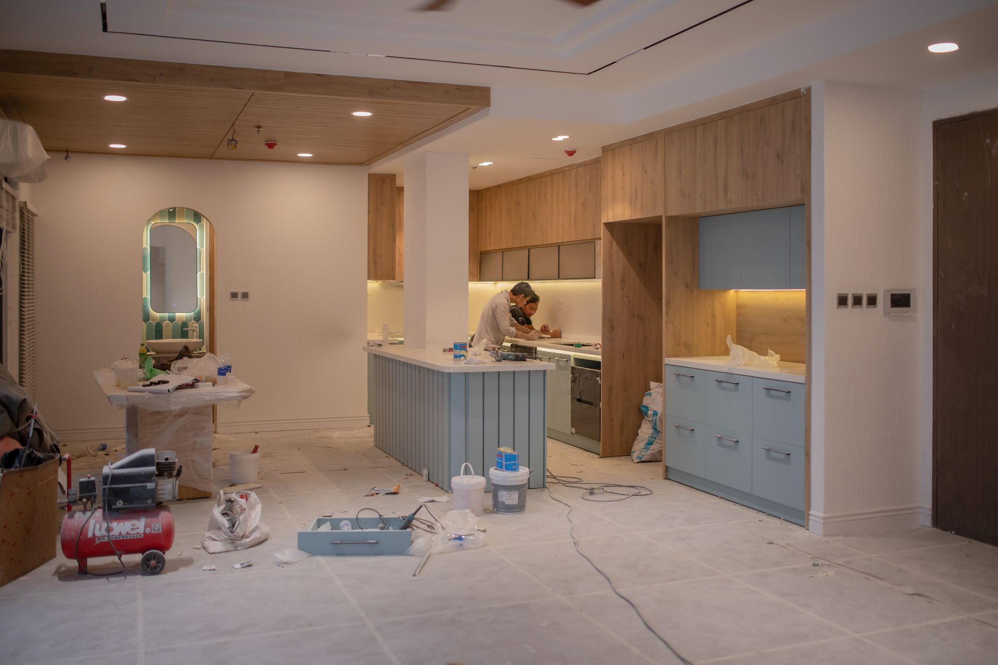 Kitchen renovation in progress with new cabinetry